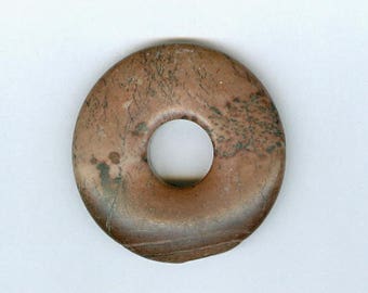 Red Focal Pendant, 40mm Dark Red Picture Jasper Gemstone PI Donut Focal Pendant 671T