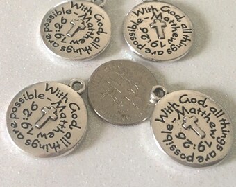 16 - With God All Things are Possible, Faith Pendants, Cross Pendants, Inspirational Pendants, Psalm 46, 2 sided pendants