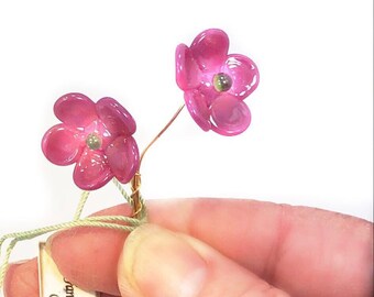 Old Rose Pink and Green Lampwork Flower Headpin Pair