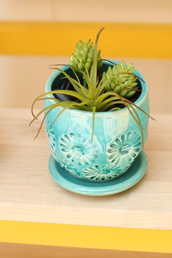 teal planter // small planter // coastal decor // cactus planter