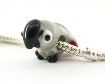 African grey parrot BHB big hole bead for european bracelet Glass lampwork African grey parrot / bird