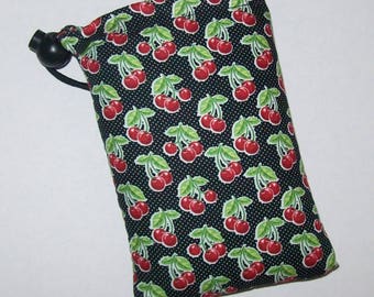 Pipe Pouch, Cute Cherries, Pipe Case, Pipe Bag, Padded Pipe Pouch, 420, Smoking Accessory, Cannabis, Rockabilly, Stoner Gift - 5" DRAWSTRING