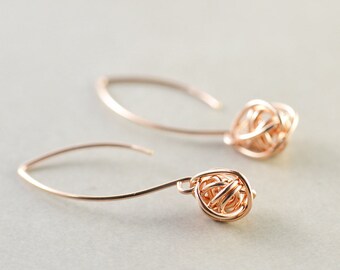 Rose Gold Knot Earrings, Long Knot Earrings, Bridesmaid Gift, Tie The Knot