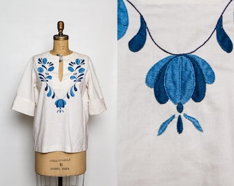vintage 70s embroidered blouse | 1970s women's hippie boho top