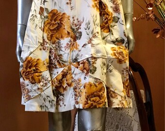 1950s Ivory and Autumnal Flower Print Structured Dress by Clevaline London