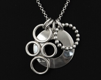 Sterling Silver Charm Pendant - Sterling Silver Ring Charm - Silver Domed Disc Charm - Silver Charm Necklace - Silver Beaded Charm