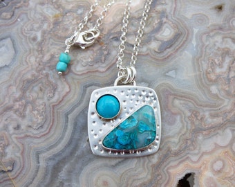 Chrysocolla & Turquoise Sterling Silver Multi Stone Necklace
