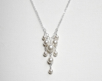 Simple Bridal Necklace Pearl Wedding Necklace Sterling Silver Pearl Wedding Necklace Wedding Jewelry Bridal Jewelry Pearl Cluster Necklace