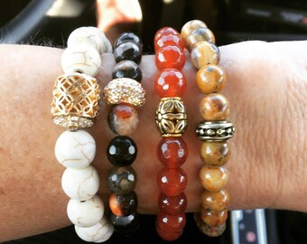 Nuetral Tone Beads Stackable Bracelet Set