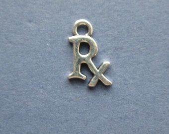 10 Rx Charms - Rx Pendants - Medical Charms - Silver Tone - 15mm x 10mm -- (O7-10437)
