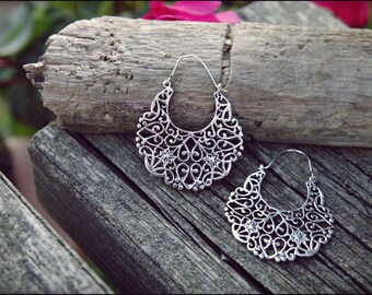 Silver Earrings. Tribal Jewelry. Hoop earrings. Tribal earrings. Boho Jewelry. Brass earrings. Indian Brass