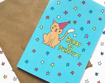 Cat card, cat birthday card, cat party, cat celebration card, cat engagement, cat new job card, cat lover, cute cat card, cat greetings card