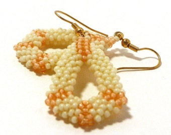 Beaded Teardrop Earrings - Peach/Ivory \