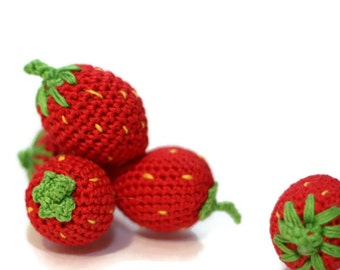 Crochet Strawberries (2pcs+) Pretend food Play Food Play Kitchen food Kids Toy Crochet Educational toy Kitchen decor Stuffed Montessori