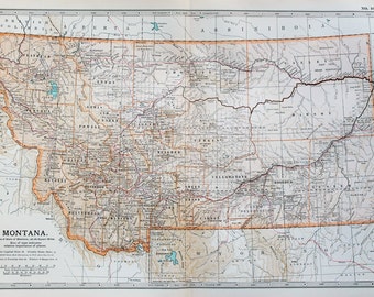 Antique Map : Montana, USA, US State Map. Encyclopedia Britannica, 1890s (107)