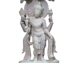 Handmade Vintage 6" Yoga Decor Statue Standing Vishnu Sculpture Home Temple Puja Idol Gorara Stone