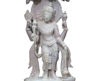 Handmade Vintage 6" Yoga Decor Statue Standing Vishnu Sculpture Home Temple Puja Idol Gorara Stone