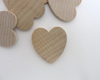 50 Wooden hearts 1 1/4 inch (1.25") wide 1/8 inch thick unfinished wood hearts diy