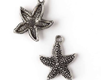 19x23mm Silver Pewter Starfish Charm - 10 per bag