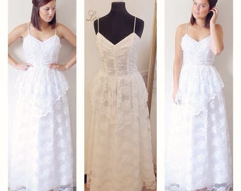 Boho Wedding Dress, Bohemian Wedding Dress, Lace Wedding Dress, Festival Wedding Dress, Peplum, 1970s, Summer Bride Ethereal Destination