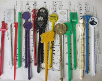 Set of 18 Vintage Swizzle Sticks Drink Stirrers