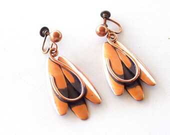 Rame Earrings, Rare Vintage RAME' Copper Modernist Abstract Elliptical Screwback Dangle Earrings, MCM Copper Earrings, The Copper Cat