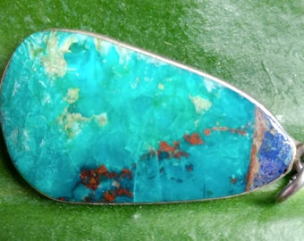 Vintage Sterling Native American Chrysocolla and Azurite Pendant