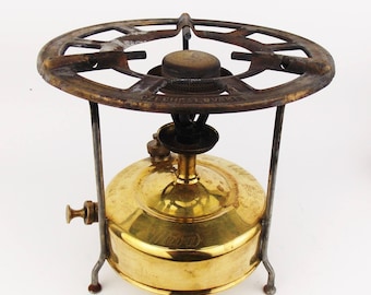 Vintage 1940s MEVA Portable Brass Petrol Cooker Outdoor Camping Stove