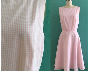vintage pink gingham dress // pink spring shirtwaist dress