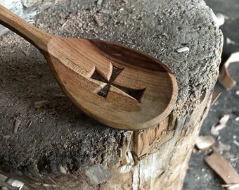 11" wooden spoon, cooking spoon, serving spoon, holiday spoon, hand carved wooden spoon