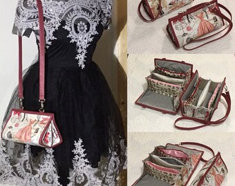 Small sewing clutch or handbag with 3 zippered pockets and 2 magnetic closures, PDF tutorial