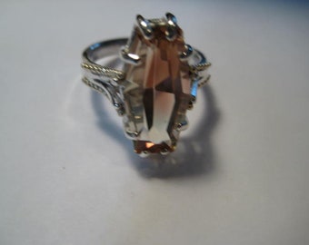 Beautiful Bi Color Oregon Sunstone Sterling Silver and 14 kt Gold ring ..... size 7 1/2.....a969