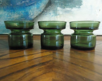 Dansk IHQ Jens Quistgaard Candle Holders . Set of 3 Green Glass