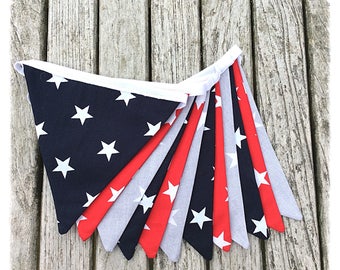Red, blue & grey bunting, star fabric bunting, nursery Bunting, boy's bunting, nursery decor,