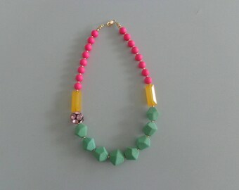 Candy chunky necklace. colorful necklace, green pink yellow necklace