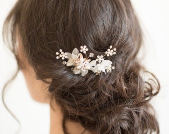Wedding Hair Pin, Gold Bridal Hair Pin, Flower Hair Pin, Pearl Crystal Hair Pin, Wedding Hair Accessory