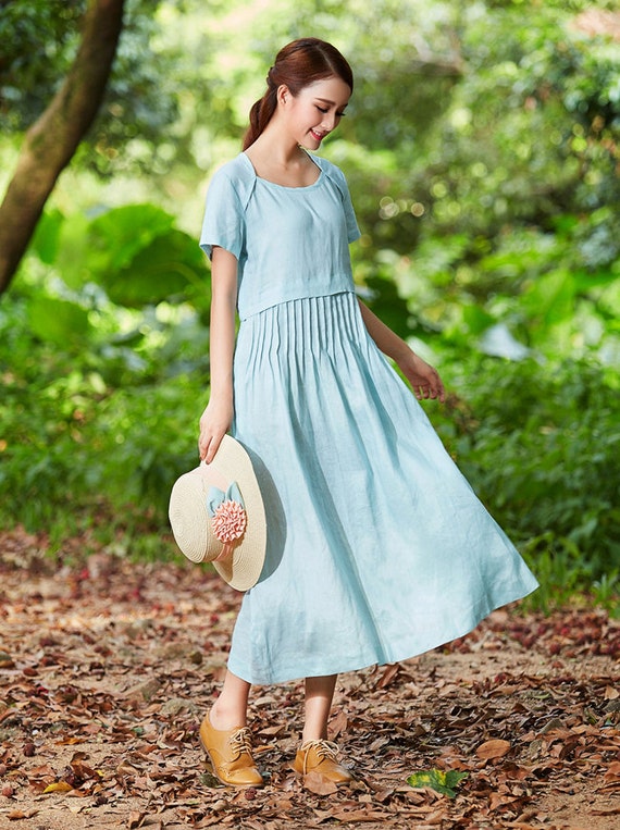 tunic dress maxi linen dress pale blue dress linen