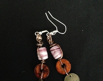Bead and Wood Dangle Earring