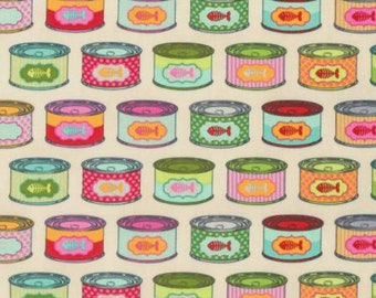 Tula Pink Fabric - Cat Snacks in Strawberry Fields - Tabby Road Collection - Tuna Can Fabric - Free Spirits - Quilting Cotton