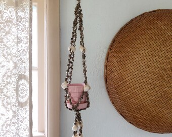 Vintage Boho shell plant hanger, shell plant hanger, boheme plant hanger, neutral plant hanger, vintage shell decor,