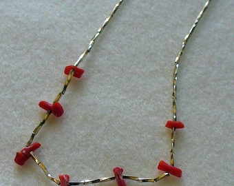 Vintage Treasures from Nature Red Orange Coral Chips Liquid Silver Beads Beach Jewelry Boho