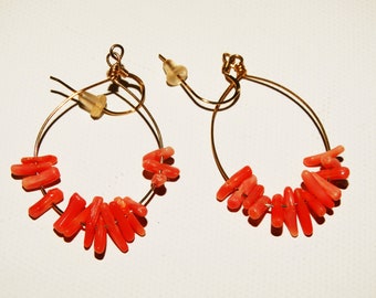 14k Gold Filled Genuine Coral Hoop Earrings.