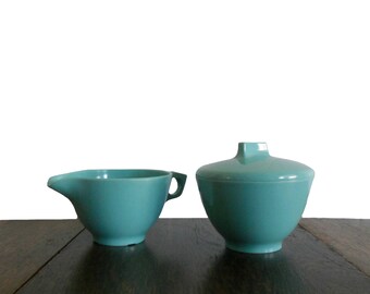 Vintage Melmac Sugar Bowl and Creamer Set Robins Egg Blue - Mid Century Kitchen Decor Made in USA for Darien by Westinghouse