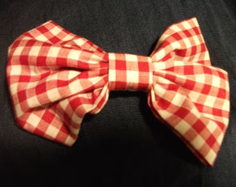 Red and white gingham check hair bow clip