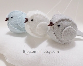 Baby mobile - nursery decoration - blue, grey and white - cloud mobile - bird mobile