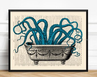 Octopus Bathroom Decor Bathroom Wall Decor Bathroom Wall Art Funny Bathroom Art Bathroom Sign Bathroom Wall Decor Rustic Bathroom Art 521