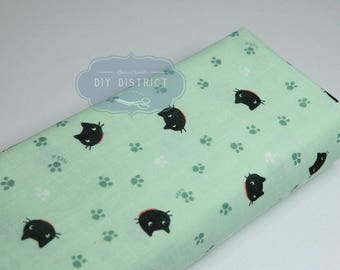 Fabric cat green Japanese double gauze