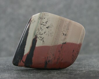 Indian Paint Jasper Designer Cabochon, Red Black Cream Picture Jasper, Loose Triangle Cut Cabochon, Matte Finish, Very Rare Collector Stone