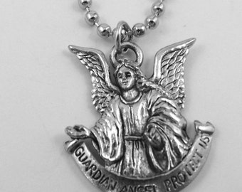 Pewter Guardian Angel Rear View Mirror Ornament on 8" Ball Chain - Free Shipping in the U.S. - (5134)