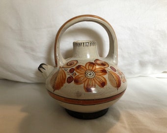 Vintage Mexican Folk Art Pottery Painted Tea Pot Collectible